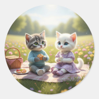 Söt Kattdekal | Tom & Luna Vårdesign Runt Klistermärke