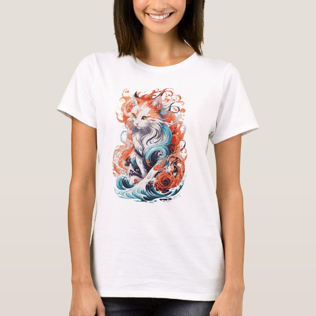 Söt kattdesign i nystil t shirt (Framsida)