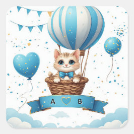 Söt Katten Ballong Baby Shower 🐱 Fyrkantigt Klistermärke