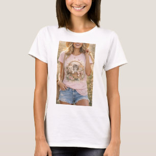Söt katter blommig grafisk flick-t-shirt t shirt