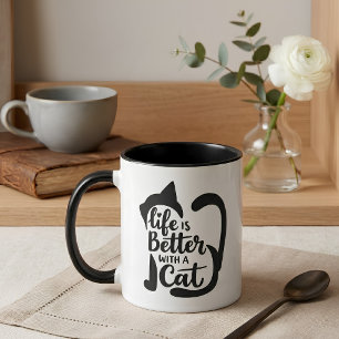 Söt katters silhuett Livet är bättre med en katt Mugg