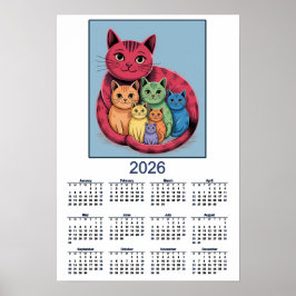 Söt kattfamilj 2026 Kattkalender Poster