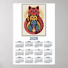 Söt kattfamiljskalender för 2026 poster