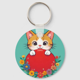 Söt kattillustration charm nyckelring