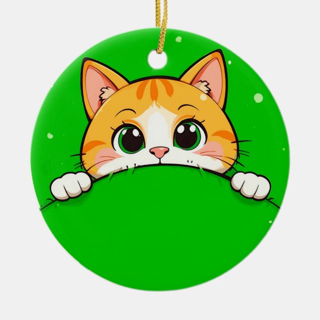 Söt kattillustration julgransprydnad keramik (Framsidan)