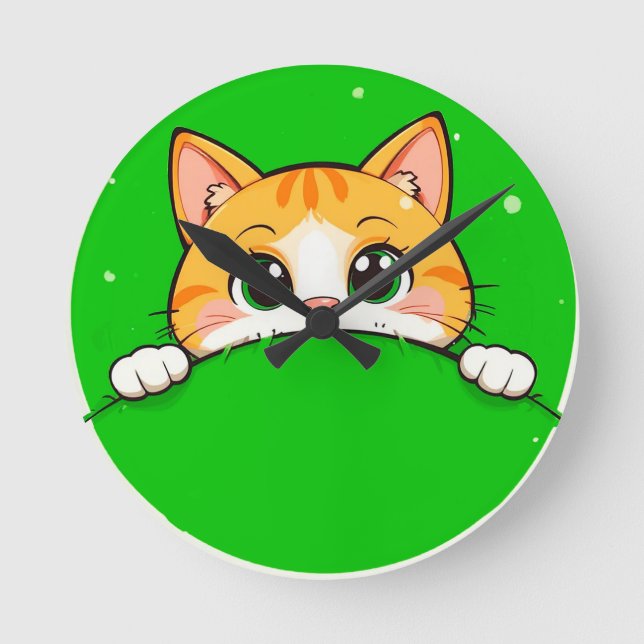 Söt kattillustration rund klocka (Framsida)