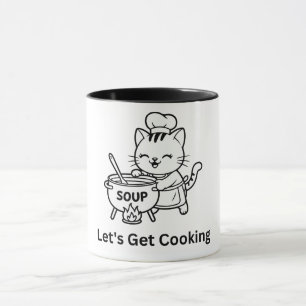Söt Kattkock som Lagar Soppa Matlagningskonst Mugg