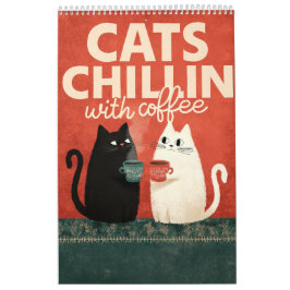 Söt kattkonst | Katter som chillar med kaffe 2026 Kalender