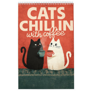 Söt kattkonst Katter som chillar med kaffe 2026 Kalender