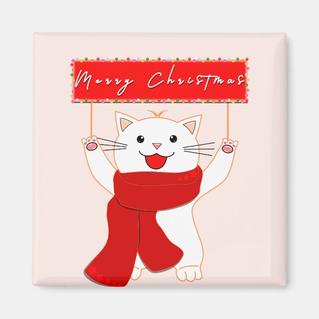 Söt Kattmagnet | God Jul Magnet (Framsidan)
