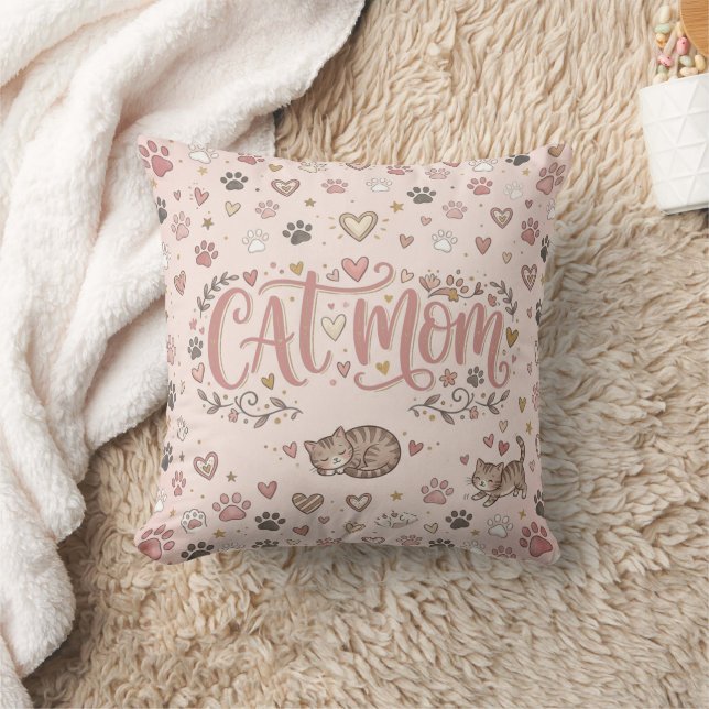 Söt Kattmamma Dekorativ Mjuk Rosa Kudd Kudde (Filt)