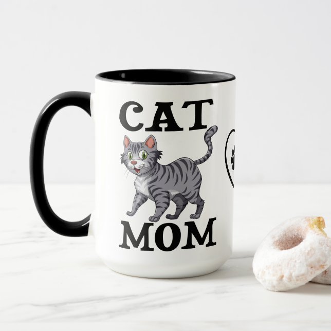 Söt kattmamma present Grå tabby tiger kattunge Mugg (Med munk)