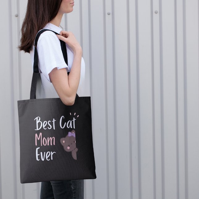Söt kattmamma rosa båge Kawaii-design Tygkasse (Skapare uppladdad)