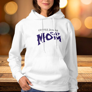 Söt KATTMAMMA SOM Dricker KAFFE Svart/Blå på Vit T Shirt