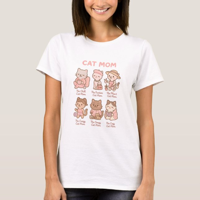 Söt kattmamma tecknad present för mamma t shirt (Framsida)