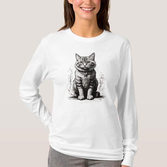 Söt kattpennteckning t shirt (Framsida)