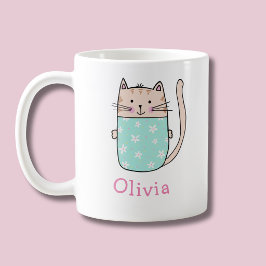 Söt kattpersonlig anpassad namnkaffemugg kaffemugg