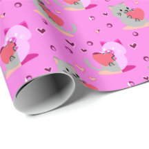 Söt kattrappning Papper - Rosa Hearts och Playful