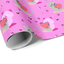 Söt kattrappning Papper - Rosa Hearts och Playful Presentpapper