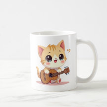 Söt katts ukulele-ögonblick