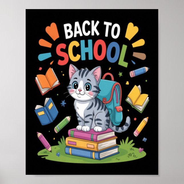 Söt kattstudent Välkommen till skolans första dag Poster (Framsidan)