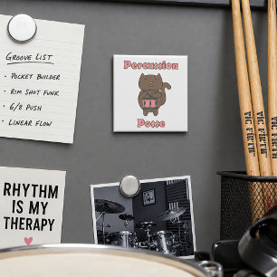 Söt Katttrumslagare Slagverk Posse Musiker Tecknad Magnet