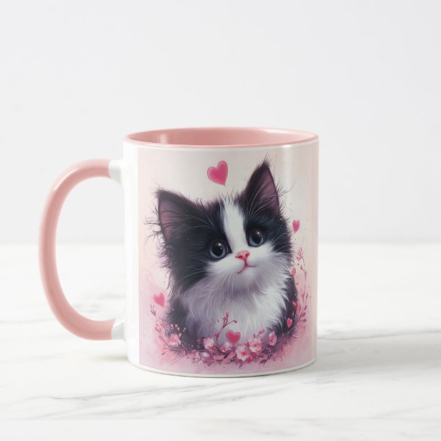 Söt Kattunge Ansikte Mugg - Present Till Kattälska (Vänster)