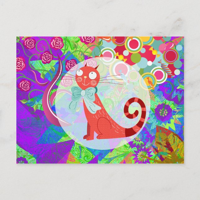 Söt Kattunge Crazy Cat Dam ger skarpa färgämnen Vykort (Framsida)