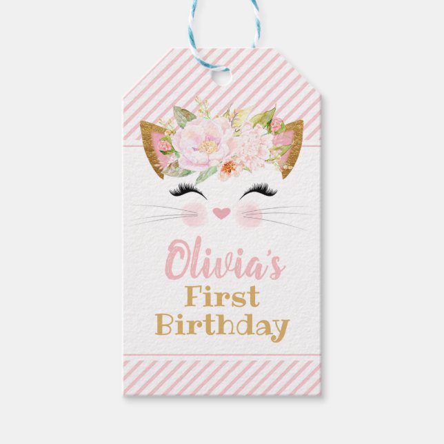 SÖT KATTUNGE Girl Girl Birthday Favor Presentetikett (Framsidan)