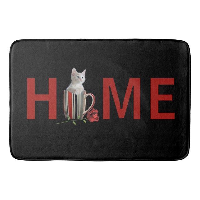 Söt kattunge hemma i kopp fotografera modern text badrumsmatta (Framsidan)