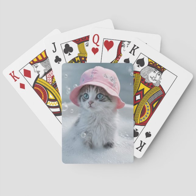 Söt kattunge i bubbelbad rosa mössa söt casinokort (Baksidan)