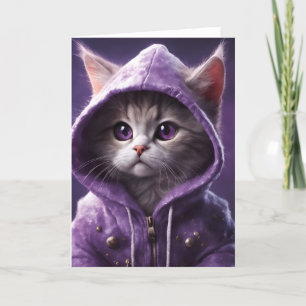 Söt Kattunge i ett Lila Hoodie Tillfällen Card Kort