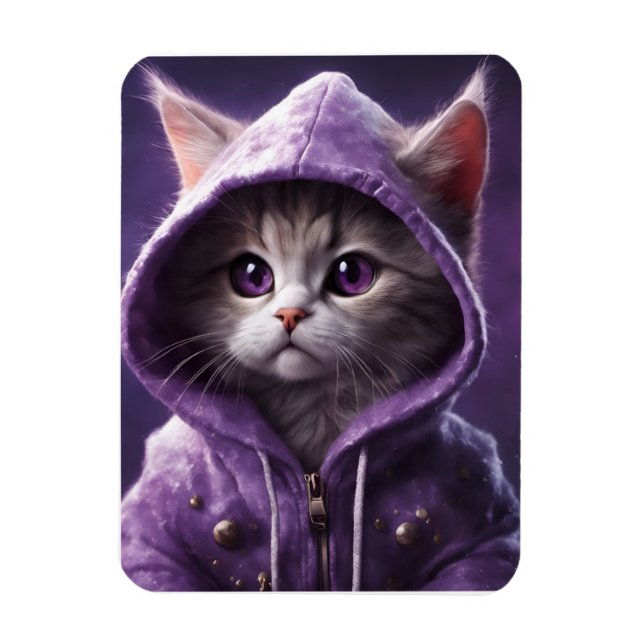 Söt Kattunge i Lila Hoodie Magnet (Vertikal)