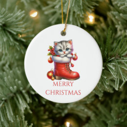 Söt kattunge jul julgransprydnad keramik