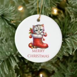 Söt kattunge jul julgransprydnad keramik