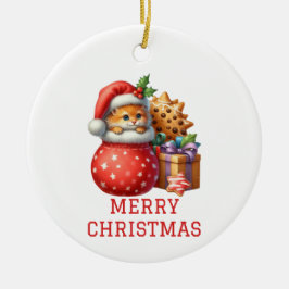 Söt kattunge jul julgransprydnad keramik