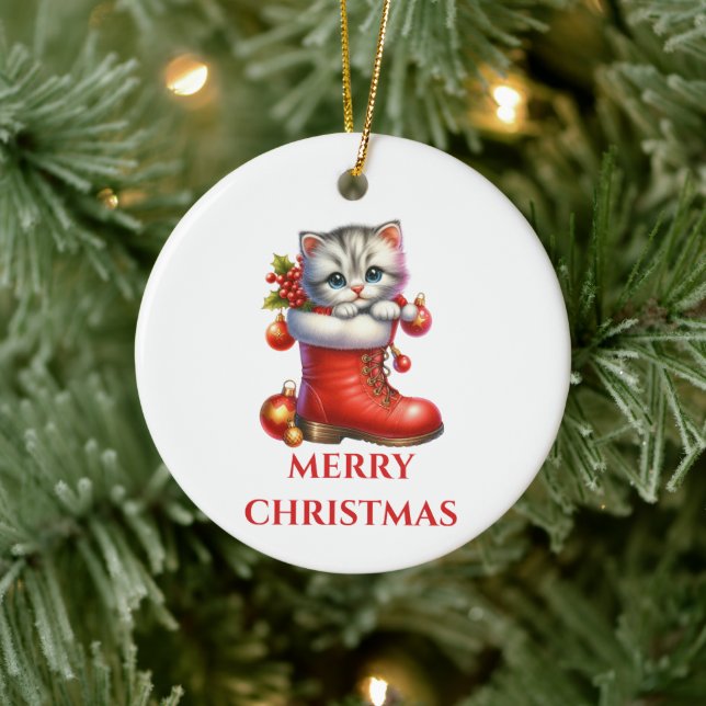 Söt kattunge jul  julgransprydnad keramik (Träd)
