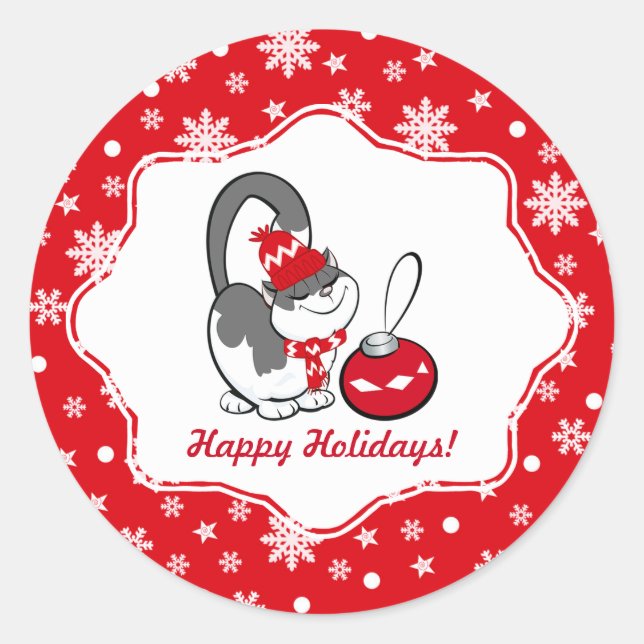 Söt Kattunge jul Runt Klistermärke (Framsida)