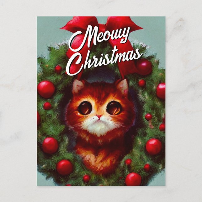Söt kattunge julkrans julkort helg vykort (Framsida)
