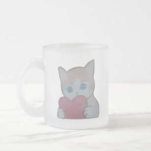 Söt kattunge med hjärta frostad glasmugg