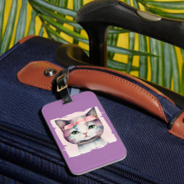 Söt Kattunge med Rosa Bow Bagagebricka