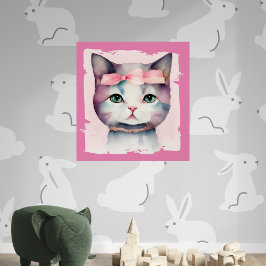 Söt Kattunge med Rosa Bow Glossy Poster Perfect Poster