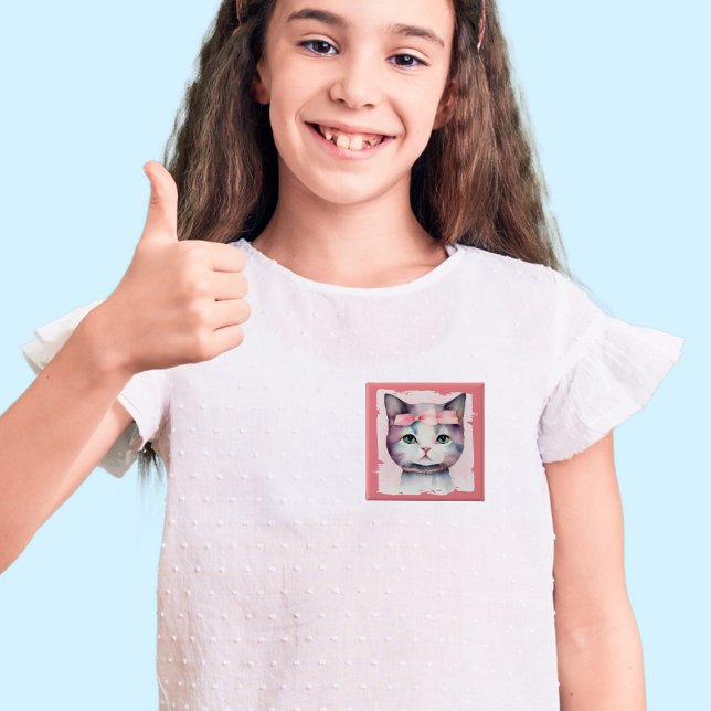 Söt Kattunge med Rosa Bow-knapp Knapp (Skapare uppladdad)