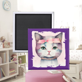 Söt Kattunge med Rosa Bow Magnet