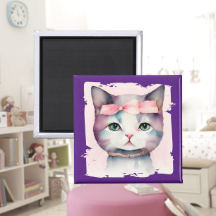 Söt Kattunge med Rosa Bow Magnet