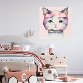 Söt Kattunge med Rosa Bow Metall Art