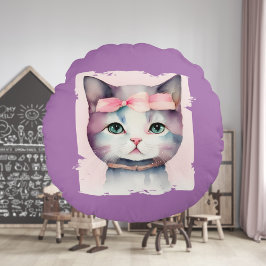 Söt Kattunge med rundad fyllning av Rosa med blå b Rund Kudde