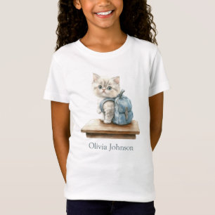 Söt kattunge med ryggsäck Personlig barn T Shirt