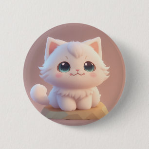 Söt kattunge med stora ögon och fluffig vit päls knapp
