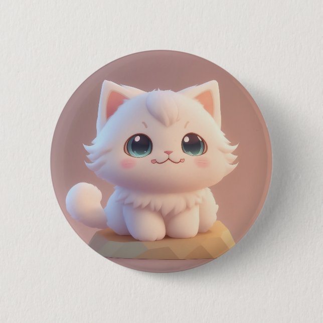 Söt kattunge med stora ögon och fluffig vit päls knapp (Framsida)
